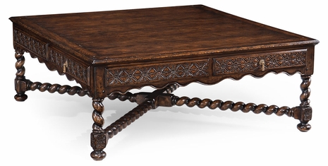 493167-TDO Jonathan Charles Sherwood Oak Tudor Dark Oak Square Distressed Coffee Table (52")