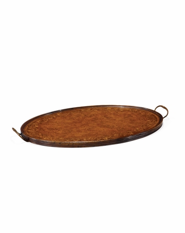 493210 Jonathan Charles Windsor Oval Tray With Floral Inlay (Burr Walnut)