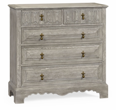 493227-GYO Jonathan Charles Sherwood Oak Linenfold Greyed Oak Chest Of Drawers