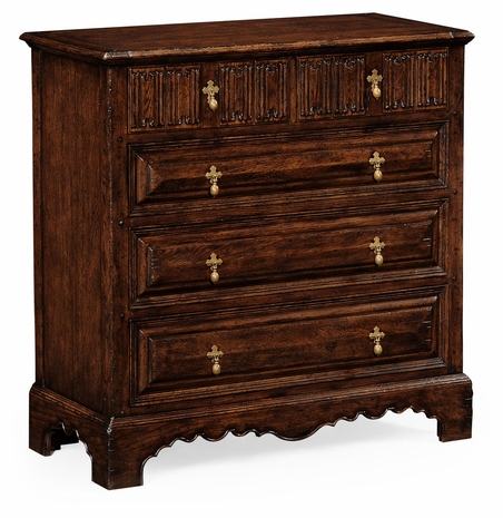 493227-TDO Jonathan Charles Linenfold dark oak chest of drawers