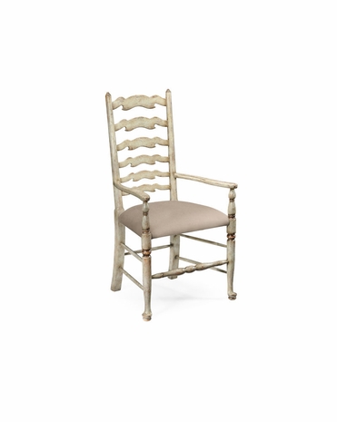 493268 Jonathan Charles Country Farmhouse Grey Painted Ladder Back Chair (Arm)