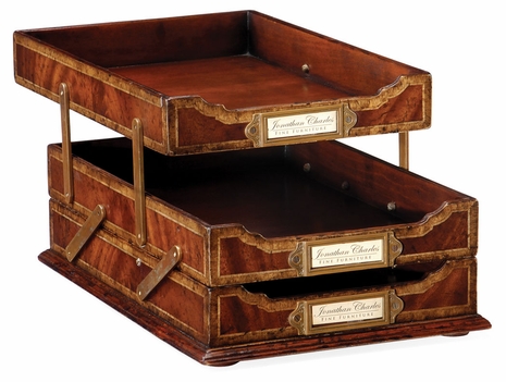493280-MAH Jonathan Charles Buckingham Victorian Style Mahogany Triple Letter Tray