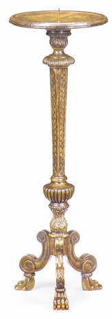 493283-LNO Jonathan Charles Sherwood Oak Baroque Natural Oak Candlestick With Three Legs