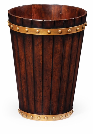 493289-DWA Jonathan Charles Country Farmhouse Round Tapering Dark Walnut Peat Bucket Style Waste Basket