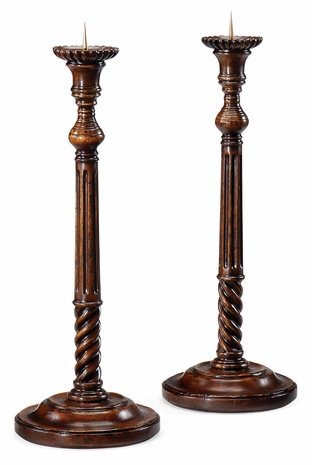 493292-WAL Jonathan Charles Pair of Tall Fluted Walnut Candlesticks