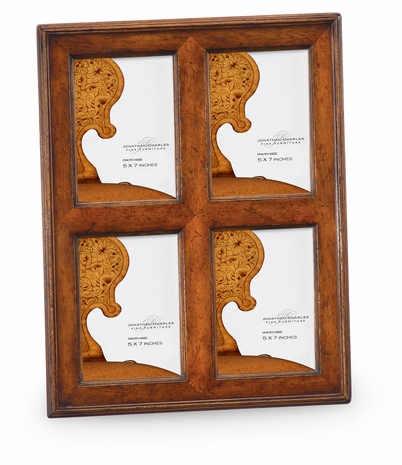 493309-WLL Jonathan Charles Country Farmhouse Quadruple Country Walnut Picture Frame (5"X 7")