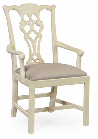 493330-AC-LIN-F001 Jonathan Charles Buckingham Linen Painted Chippendale Style Classic Walnut Armchair