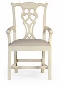 493330-AC-LIN-F001 Jonathan Charles Buckingham Linen Painted Chippendale Style Classic Walnut Armchair