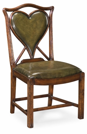 493359-SC-WAL-L007 Jonathan Charles Playing card "Heart" side chair with medium English library green leather