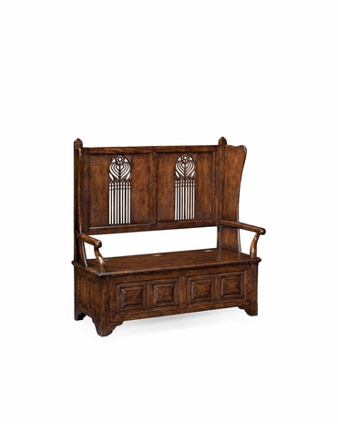 493375 Jonathan Charles Tudor Oak Gothic Style Settle With Storage