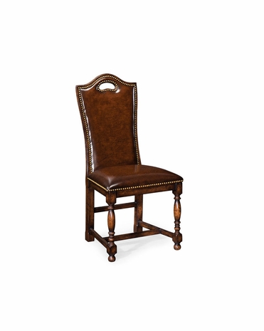 493381 Jonathan Charles Tudor Oak High Back Chair With Leather Upholstery (Side)