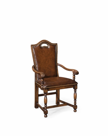 493382 Jonathan Charles Tudor Oak Dark Oak High Back Chair With Leather Upholstery (Arm) with Tudor Oak Dark Brown Finish