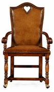 493383-AC-WAL-L002 Jonathan Charles Country Farmhouse High Back Playing Card "Heart" Armchair With Medium Antique Chestnut Leather