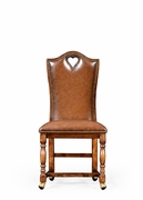493383-SC-WAL-L002 Jonathan Charles Country Farmhouse High Back Playing Card "Heart" Side Chair With Medium Antique Chestnut Leather