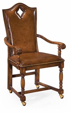 493385-AC-WAL-L002 Jonathan Charles High back playing card "Diamond" armchair with medium antique chestnut leather