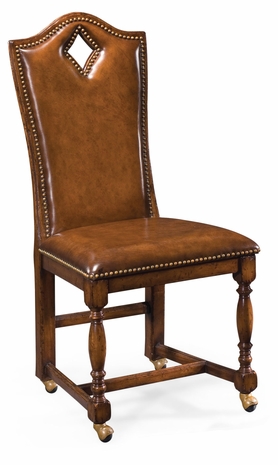 493385-SC-WAL-L002 Jonathan Charles Country Farmhouse High Back Playing Card "Diamond" Side Chair With Medium Antique Chestnut Leather