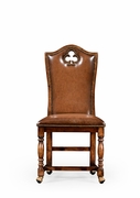 493387-SC-WAL-L002 Jonathan Charles Country Farmhouse High Back Playing Card "Club" Side Chair With Medium Antique Chestnut Leather