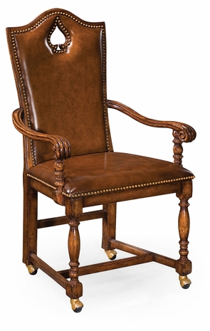 493389-AC-WAL-L002 Jonathan Charles High back playing card "Spade" armchair with medium antique chestnut leather