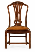 493400 Jonathan Charles Mahogany pierced splat back side chair with medium antique chestnut leather