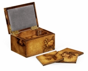 493575 Jonathan Charles Dunes Walnut Raised Floral Drinks Coasters Box