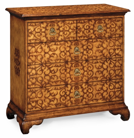 493580-WLL Jonathan Charles Walnut raised arabesques chest of drawers