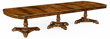 493594-158L-CWM Jonathan Charles Buckingham Crotch Walnut Triple Pedestal Dining Table