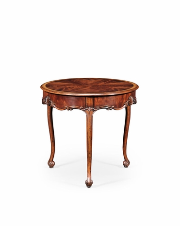 493598 Jonathan Charles Buckingham Mahogany Three Legged Round Side Table Scallop Shells