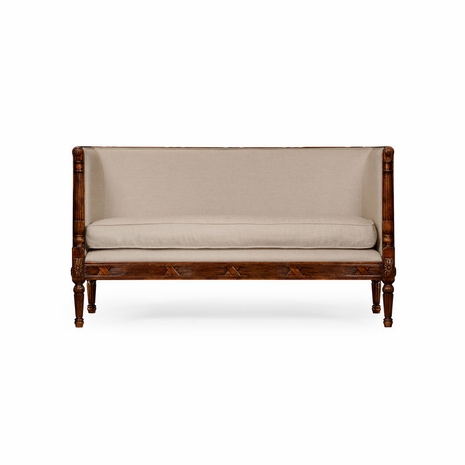 493600-COMUS Jonathan Charles Country Farmhouse Regency Style Walnut Upholstered Settee