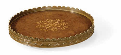 493755-LRG-BWM Jonathan Charles La Rochelle Large Circular Seaweed Marquetry Tray