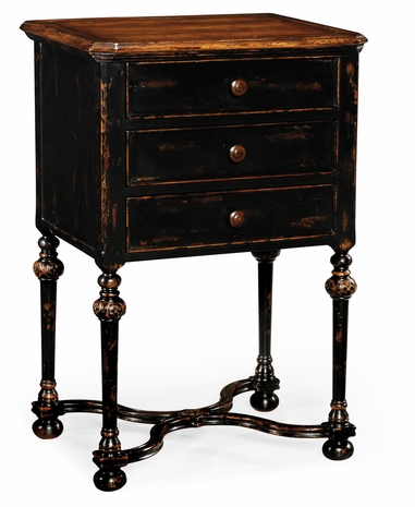 493766 Jonathan Charles Country Farmhouse Black "Rub-Through" Three Drawers Chest