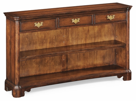 493917-WCD Jonathan Charles Country Farmhouse Low Walnut Open Bookcase