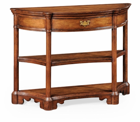 493927 Jonathan Charles Country Farmhouse Walnut Demilune Console With Bracket Feet