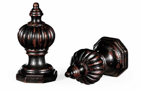 493979 Jonathan Charles Country Farmhouse Pair of Black Rub-Through Finial Ornaments
