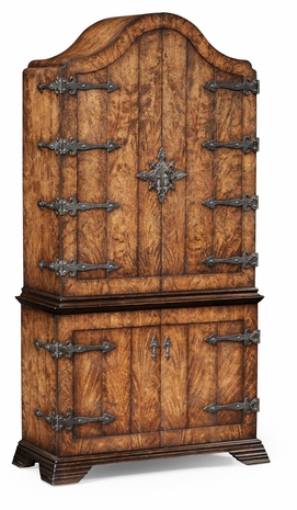 494057-CWD Jonathan Charles Country Farmhouse Spanish Style Crotch Walnut Drinks Cabinet