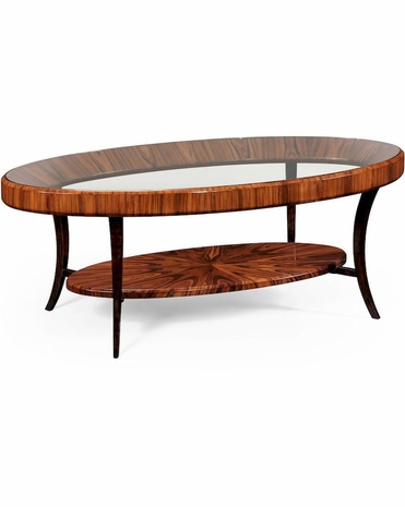 494138 Jonathan Charles Santos Rosewood And Glass Deco Oval Coffee Table (High Lustre)