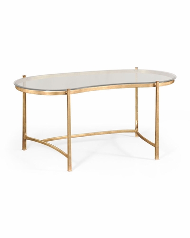494214 Jonathan Charles Luxe Gild Kidney Desk & Glass Top