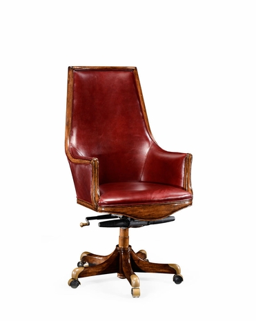 494264 Jonathan Charles Windsor High Backed Desk Chair In Burgundy Leather