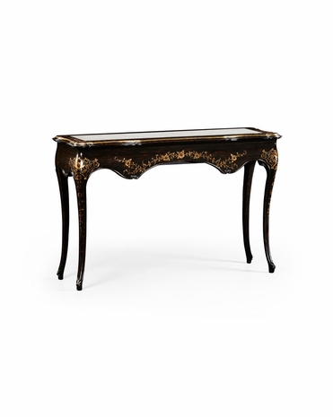 494307 Jonathan Charles Kensington Black & Gilt Floral Console églomisé Top