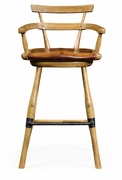 494315-AC-LNO Jonathan Charles Sherwood Oak Natural Oak Barstool With Studded Leather Seat (Arm)