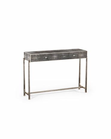 494325 Jonathan Charles Luxe Shagreen Console Table Black Finish With Silver Base