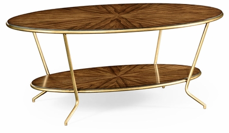 494357-LAW Jonathan Charles Lux Argentinian Walnut Veneered Oval Coffee Table