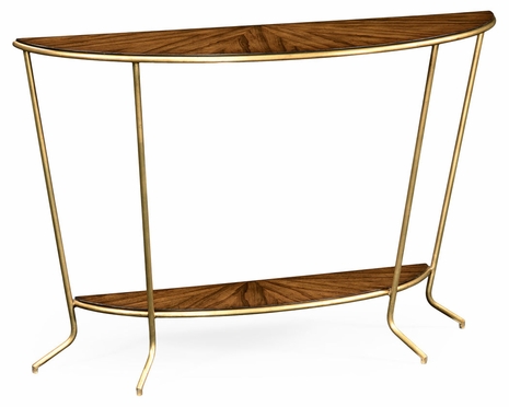 494358 Jonathan Charles Luxe Argentinian Walnut Veneered Demilune Console Table