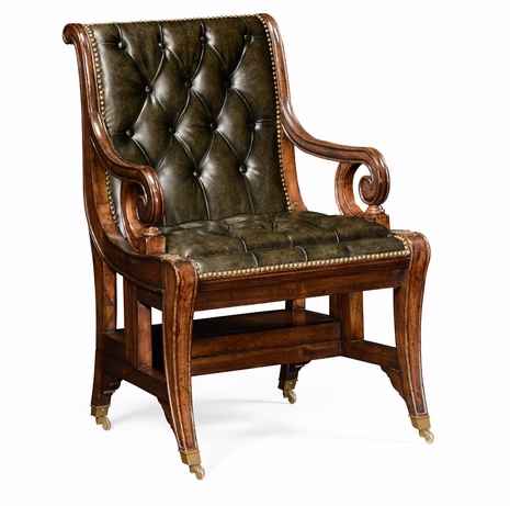 494371-WAL-L007 Jonathan Charles Regency style metamorphic library steps with medium English library green leather