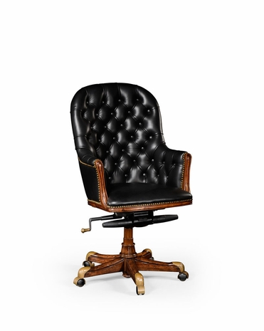 494376 Jonathan Charles Windsor Buttoned Black Leather Desk Chair High Back