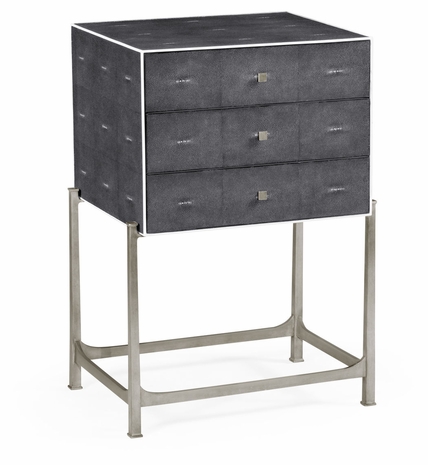 494379-S-SGA Jonathan Charles Fine Furniture JC Modern - Luxe Anthracite Faux Shagreen & Silver High Chest Of Drawers