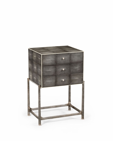 494380 Jonathan Charles Luxe Shagreen Small High Chest Black Finish With Silver Base