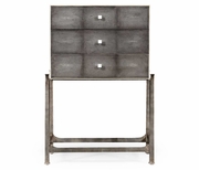494380 Jonathan Charles Luxe Shagreen Small High Chest Black Finish With Silver Base