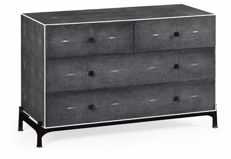 494382-B-SGA JC Modern Lux Faux Anthracite Shagreen Low Chest With Bronze Base