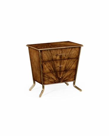 494388 Jonathan Charles Luxe Argentinian Walnut Veneered Tapering Bedside Chest of Drawers