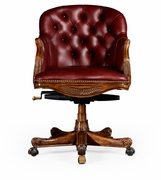 494395-MAH-L016 Jonathan Charles Buckingham Buttoned Red Leather Desk Chair (Low Back)